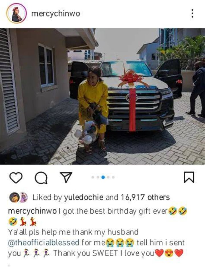 
Mercy Chinwo Filled With Joy As Husband, Pastor Blessed Surprises Her With An SUV As Birthday Gift 