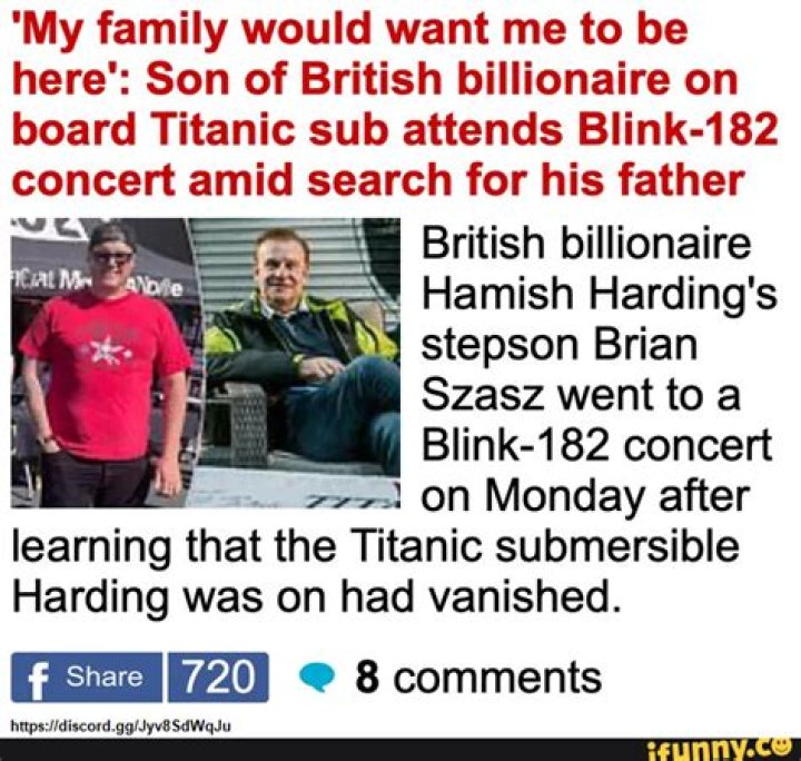 Who is Brian Szasz? Hamish Harding’s stepson attends Blink-182 concert as billionaire goes missing in Titanic submersible